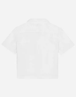 Stretch poplin shirt with logo tag