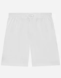 Stretch poplin shorts with logo tag
