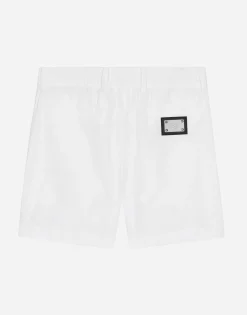 Stretch poplin shorts with logo tag