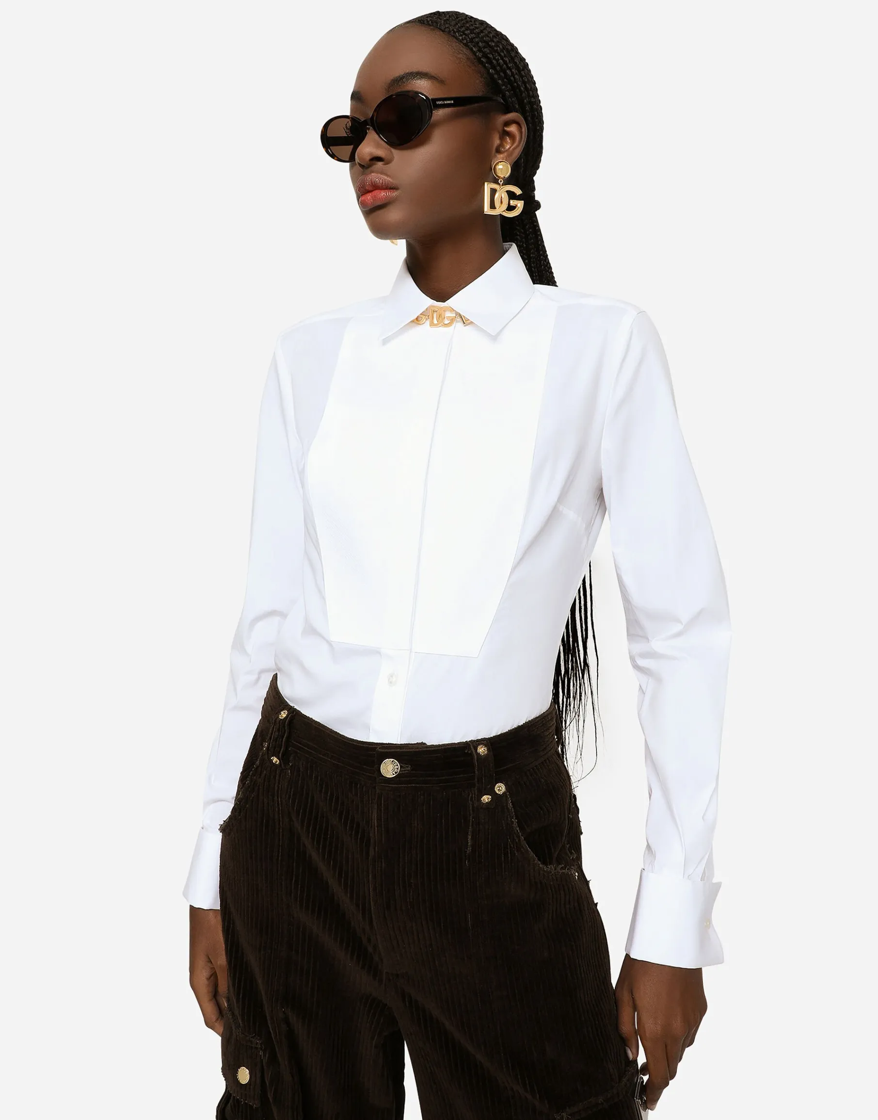 Stretch poplin tuxedo shirt