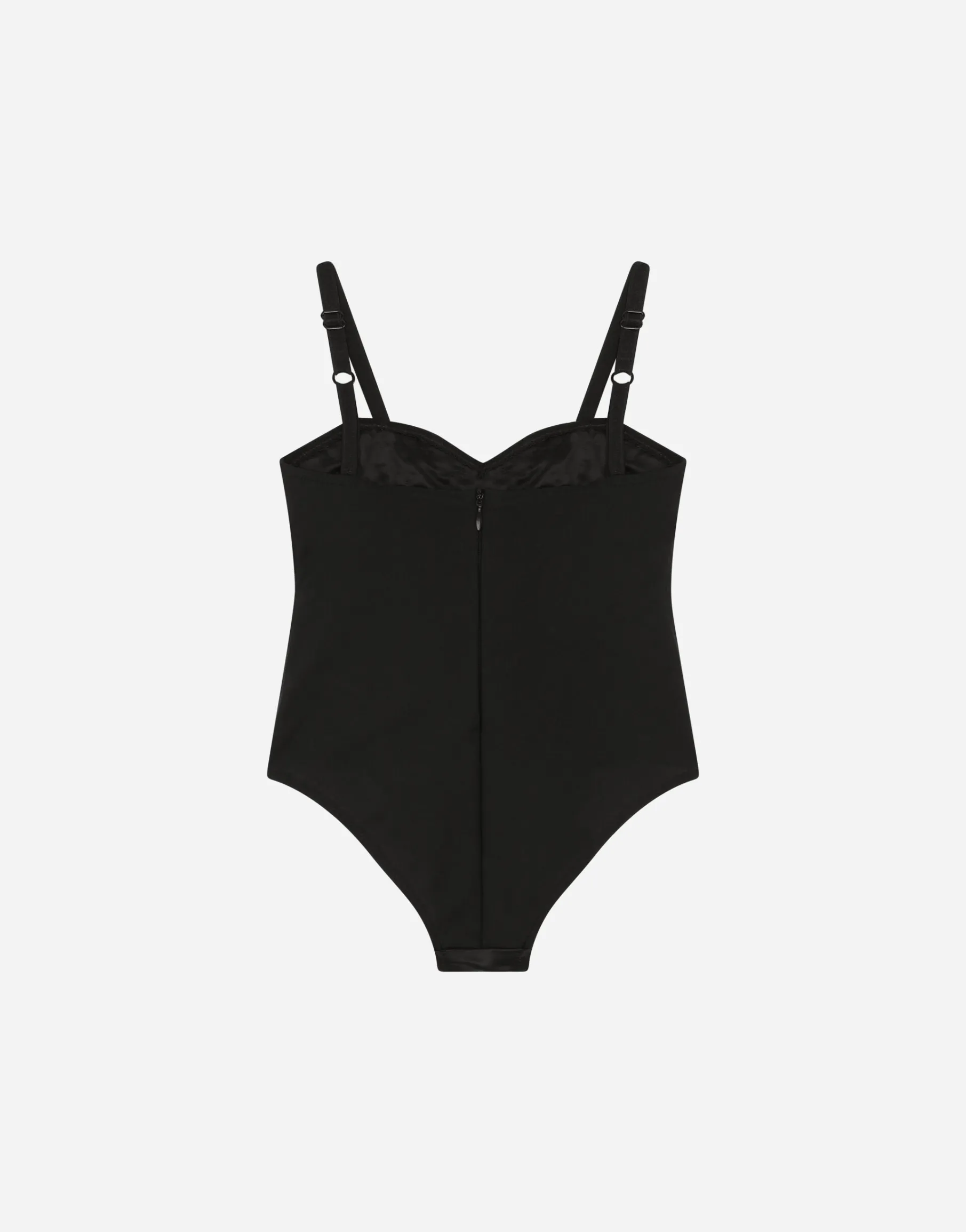Stretch satin bodysuit with fusible rhinestones