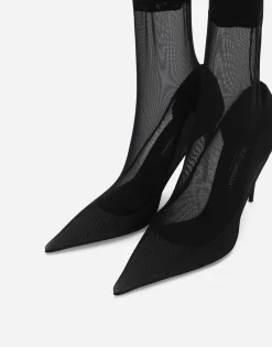 Stretch tulle ankle boots