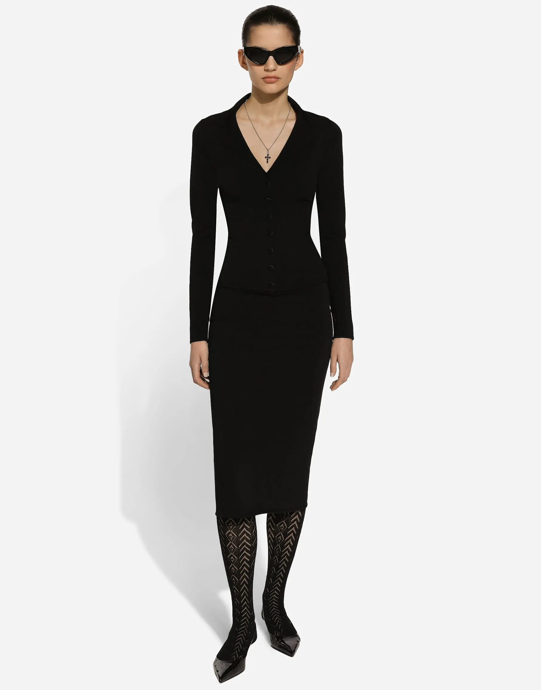 Stretch viscose knit pencil skirt with DG logo