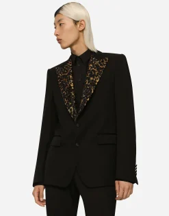 Stretch wool fabric Sicilia-fit tuxedo jacket