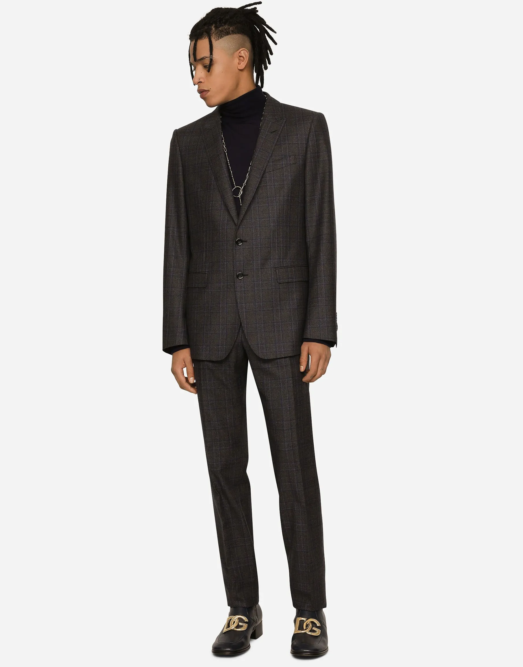Stretch wool glen plaid pants