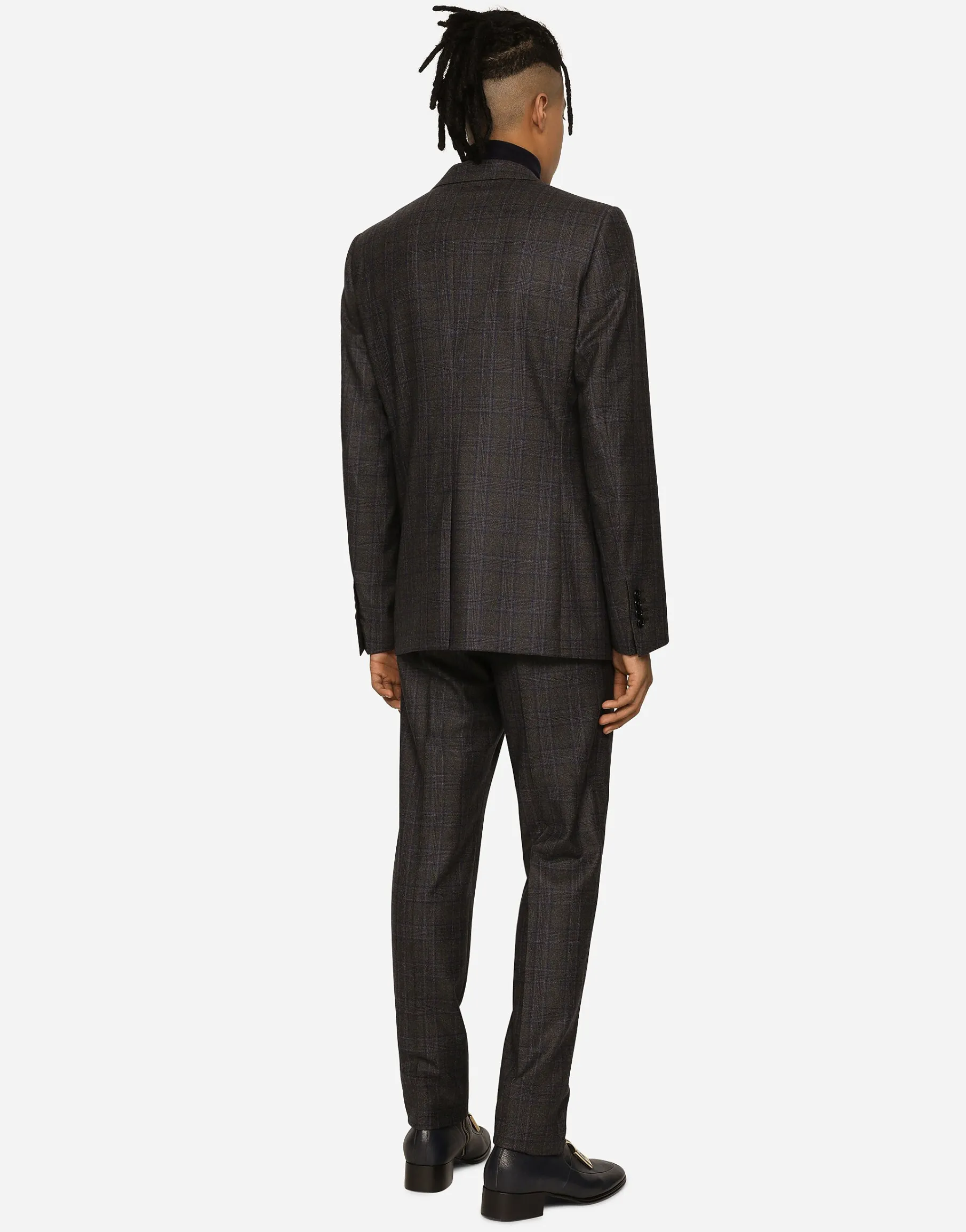 Stretch wool glen plaid pants