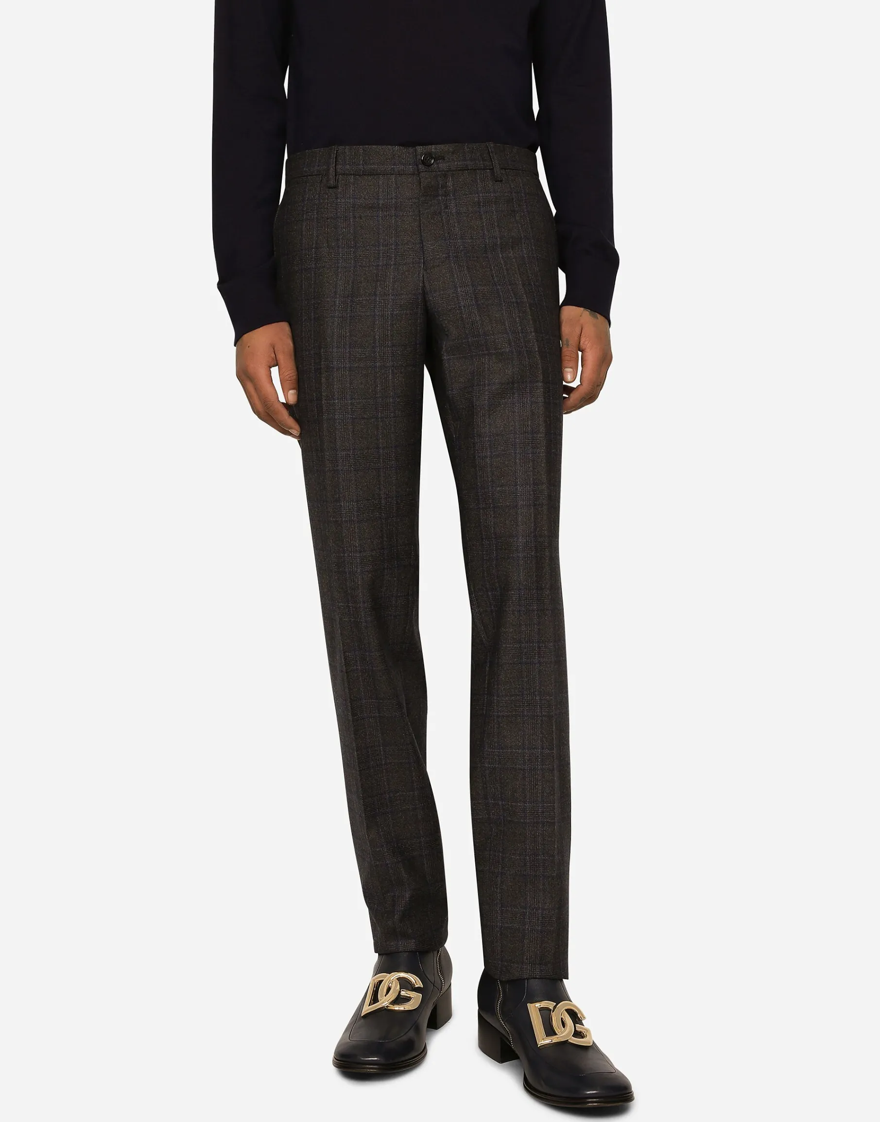 Stretch wool glen plaid pants