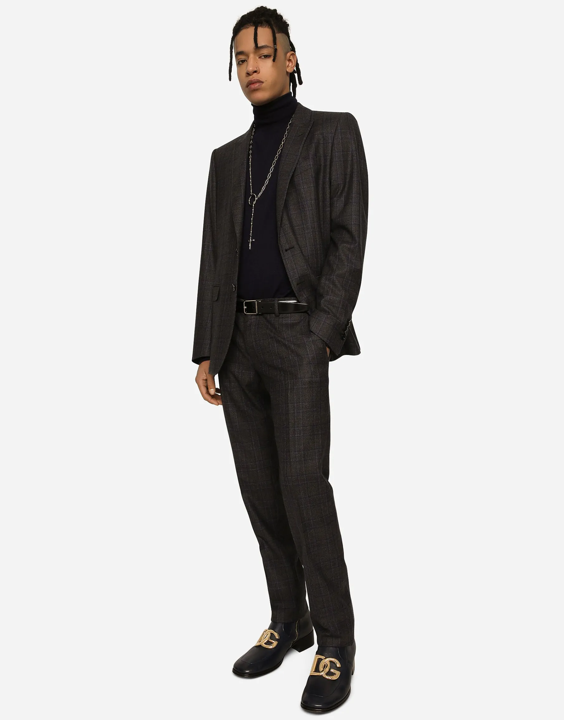 Stretch wool glen plaid pants