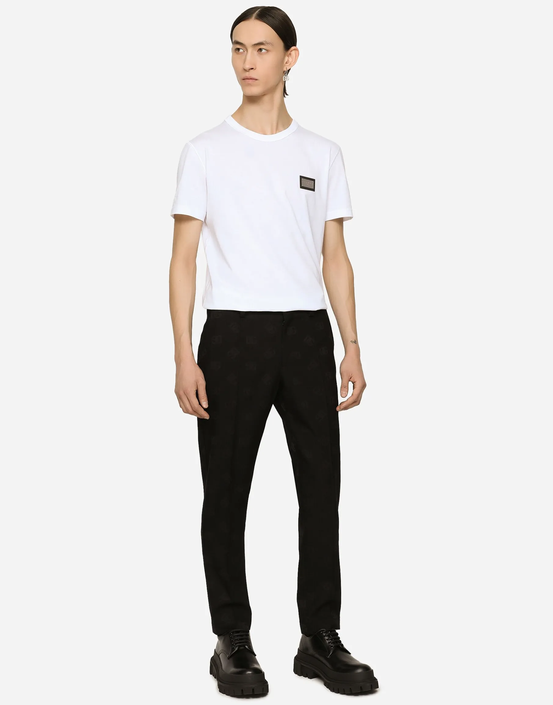 Stretch wool jacquard pants with DG Monogram design