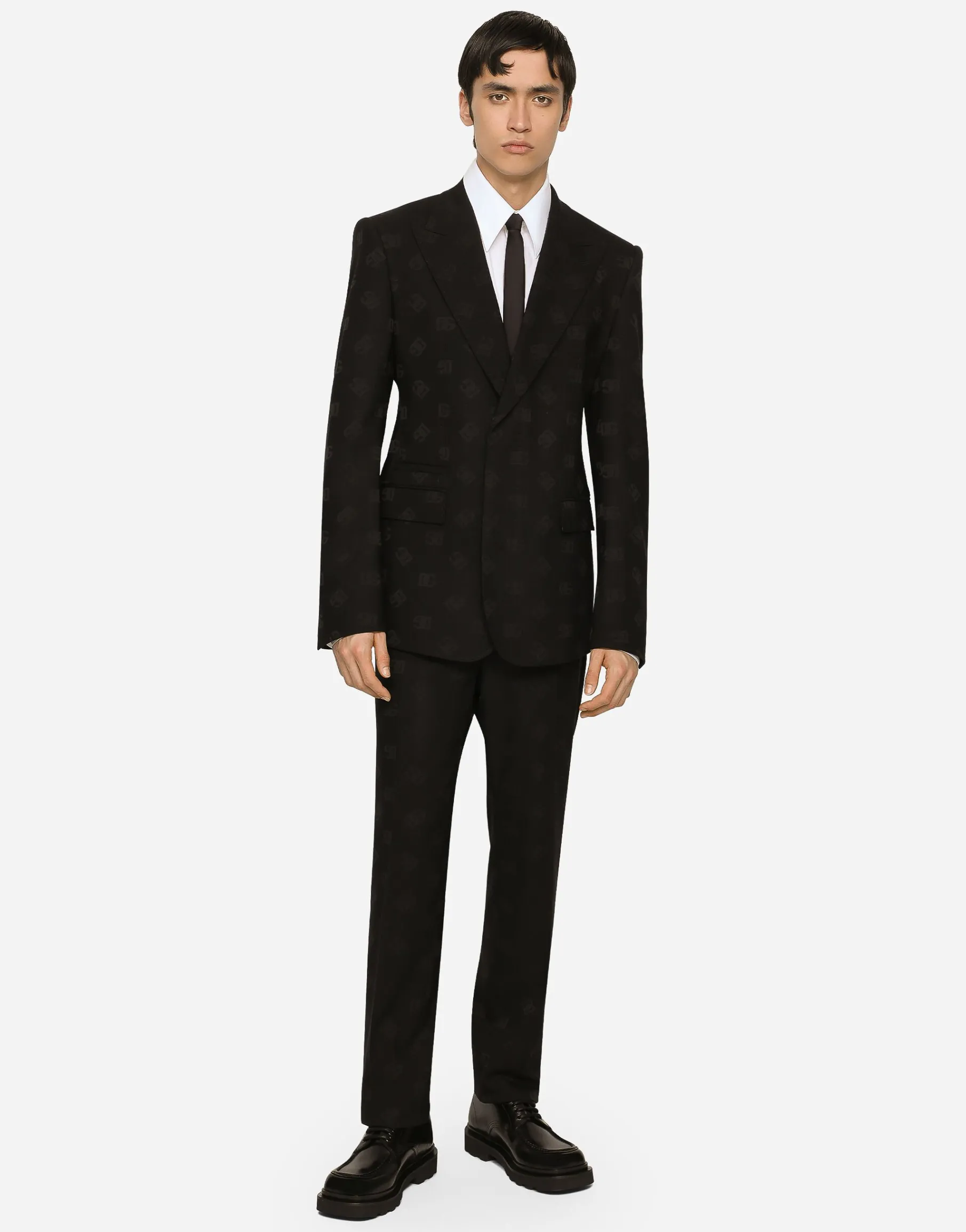 Stretch wool jacquard pants with DG logo
