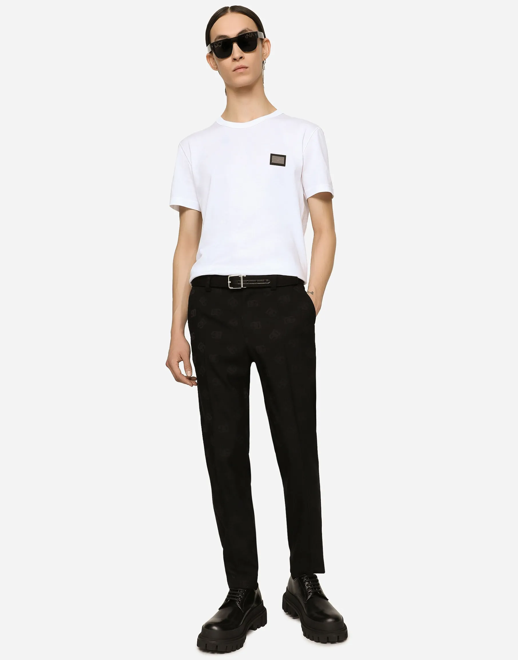 Stretch wool jacquard pants with DG Monogram design