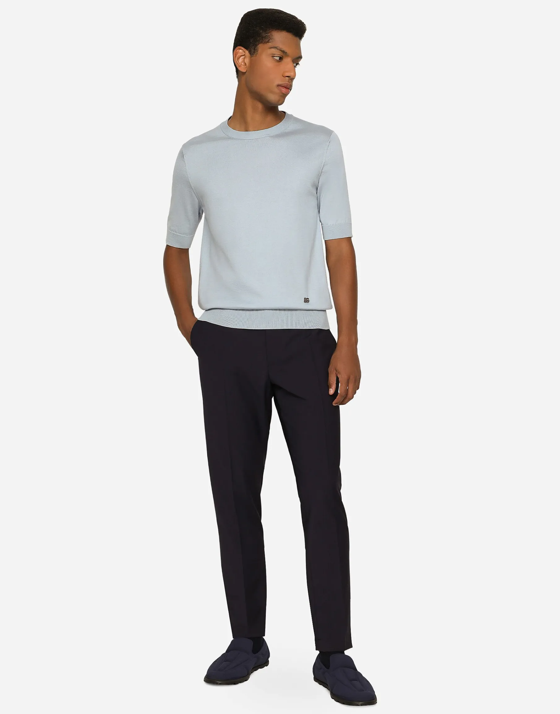 Stretch wool pants with DG embroidery