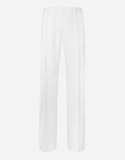 Stretch wool straight-leg pants