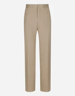 Stretch wool straight-leg pants