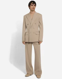 Stretch wool straight-leg pants