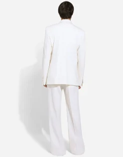 Stretch wool straight-leg pants