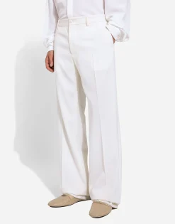 Stretch wool straight-leg pants
