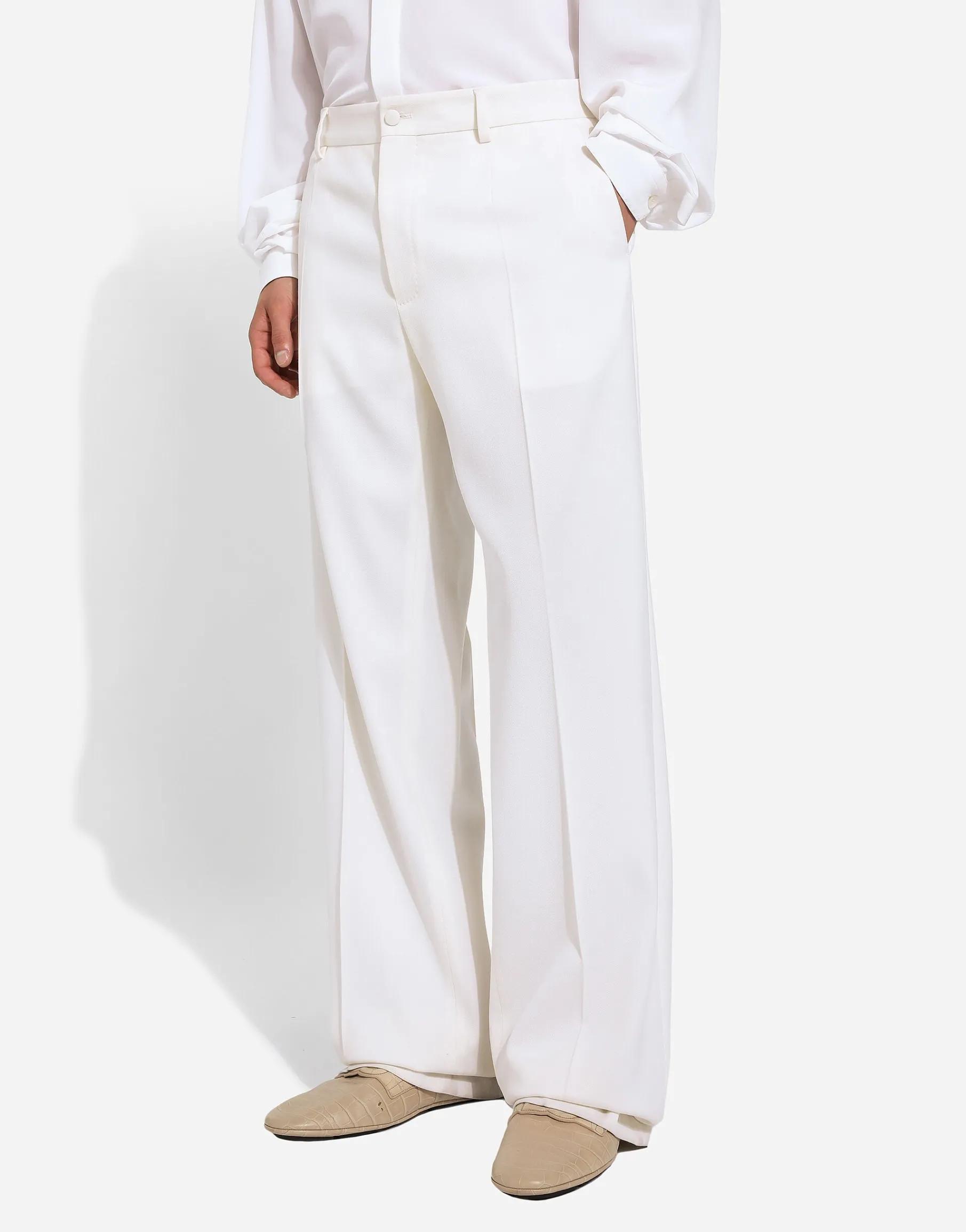 Stretch wool straight-leg pants