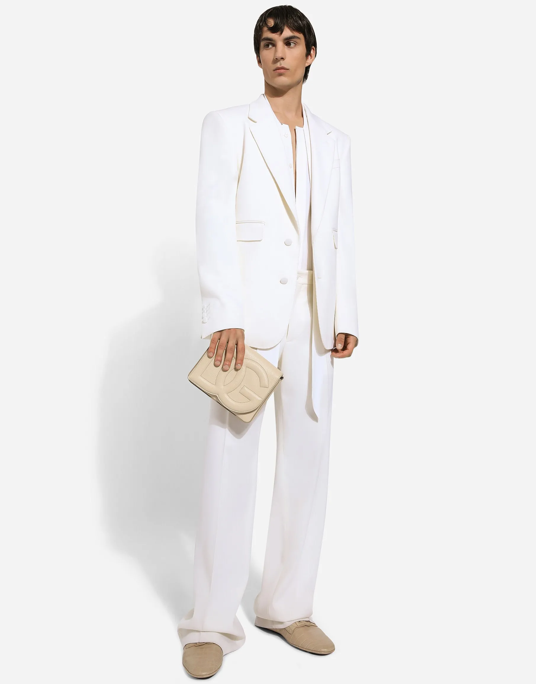 Stretch wool straight-leg pants