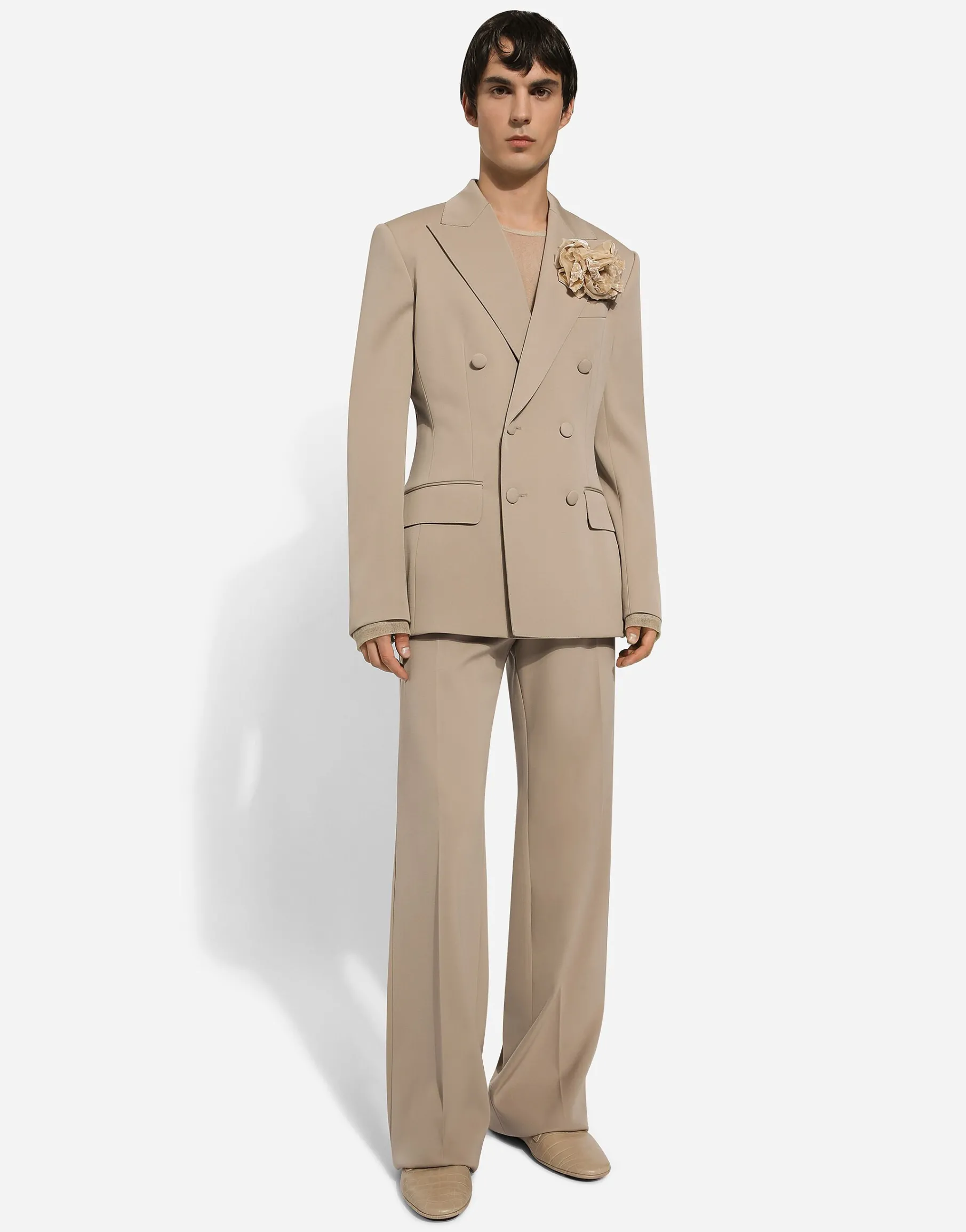 Stretch wool straight-leg pants