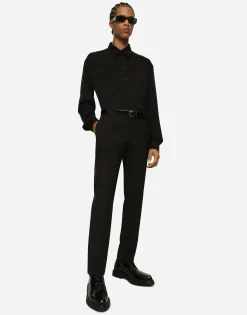 Stretch wool tuxedo pants