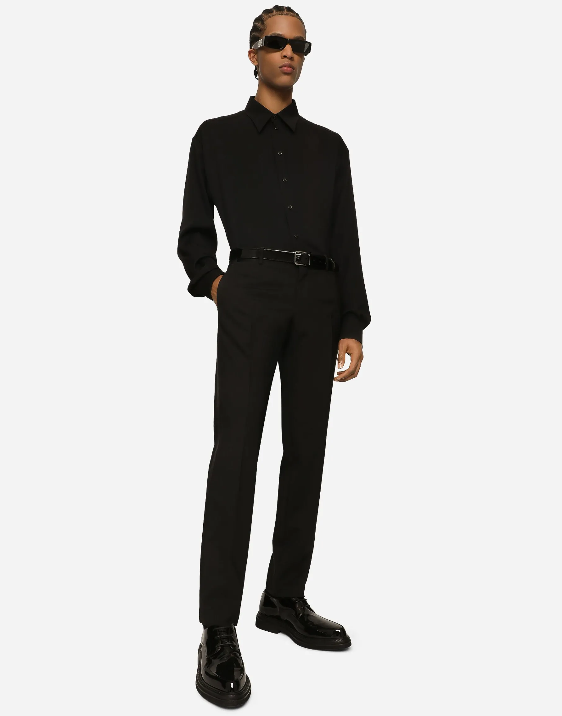 Stretch wool tuxedo pants