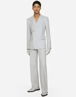 Stretch wool twill pants with straight leg