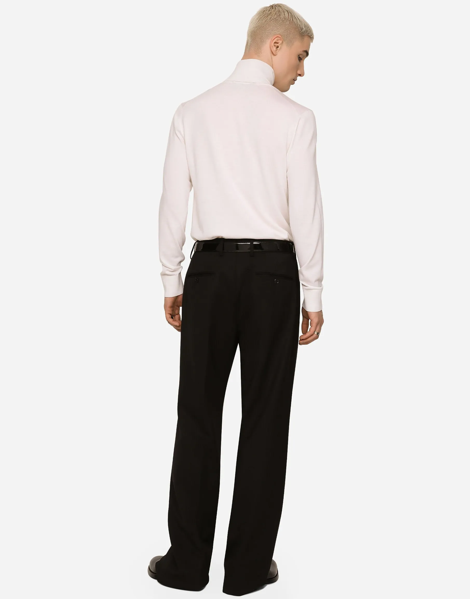 Stretch wool twill pants with wide leg