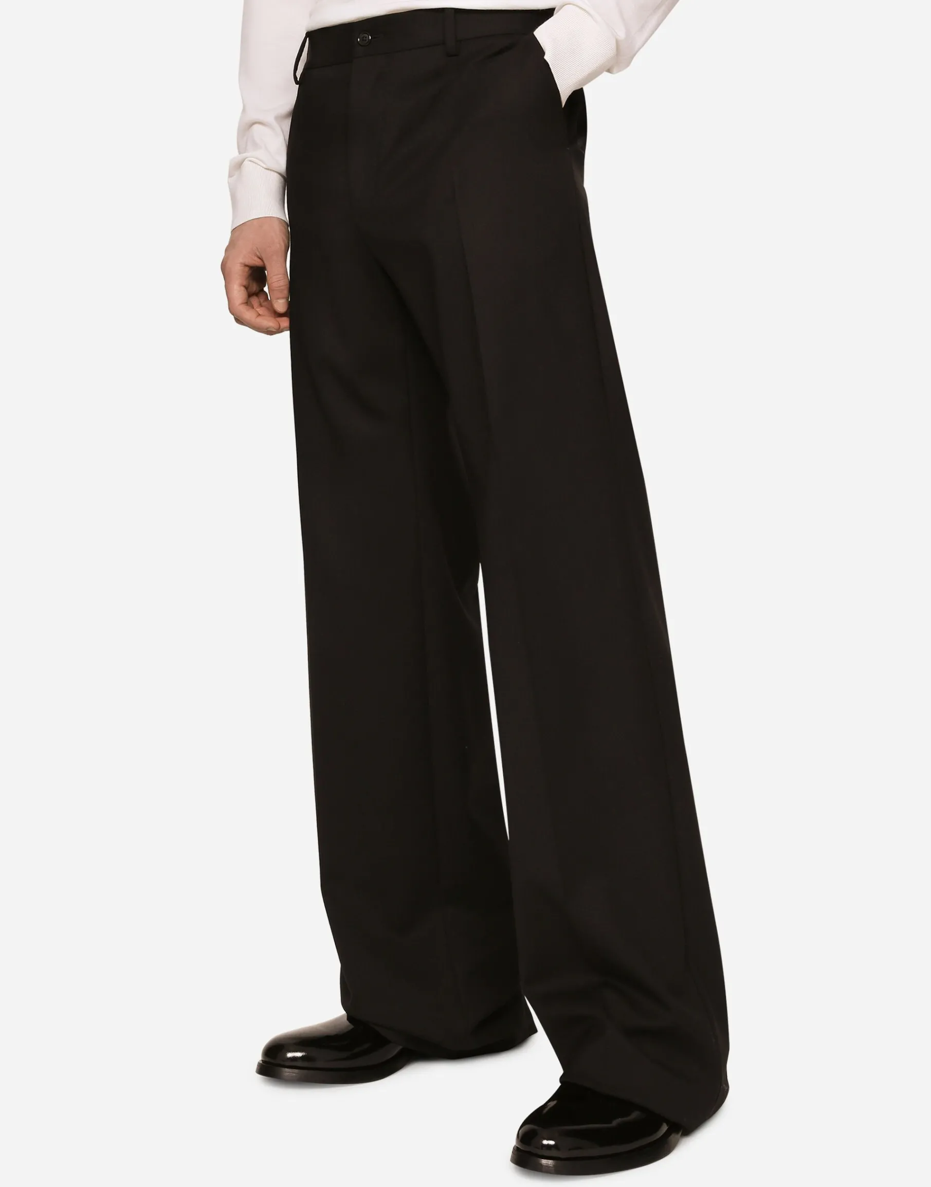 Stretch wool twill pants with wide leg