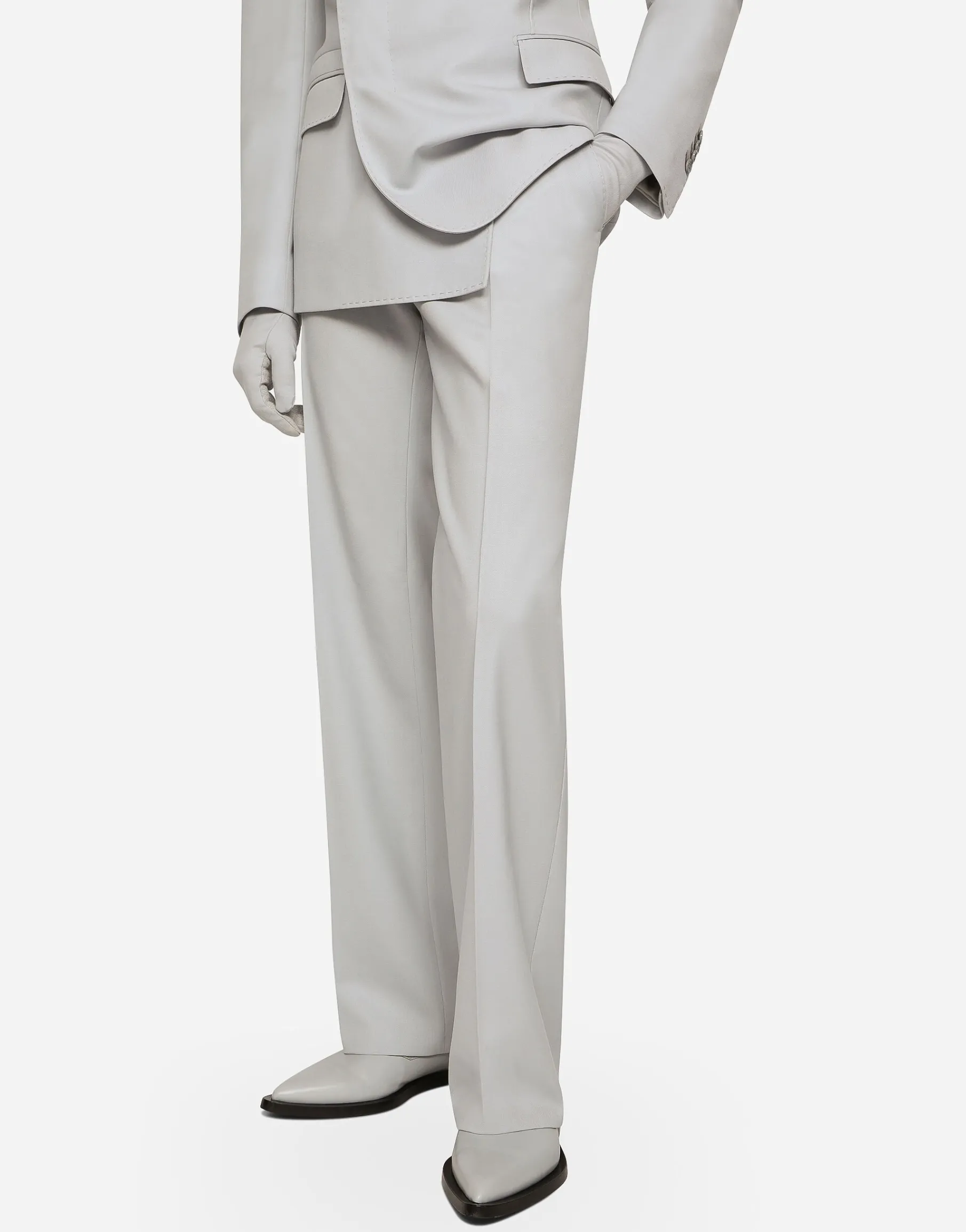 Stretch wool twill pants with straight leg