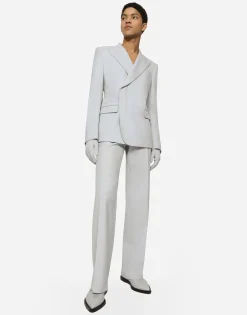 Stretch wool twill pants with straight leg