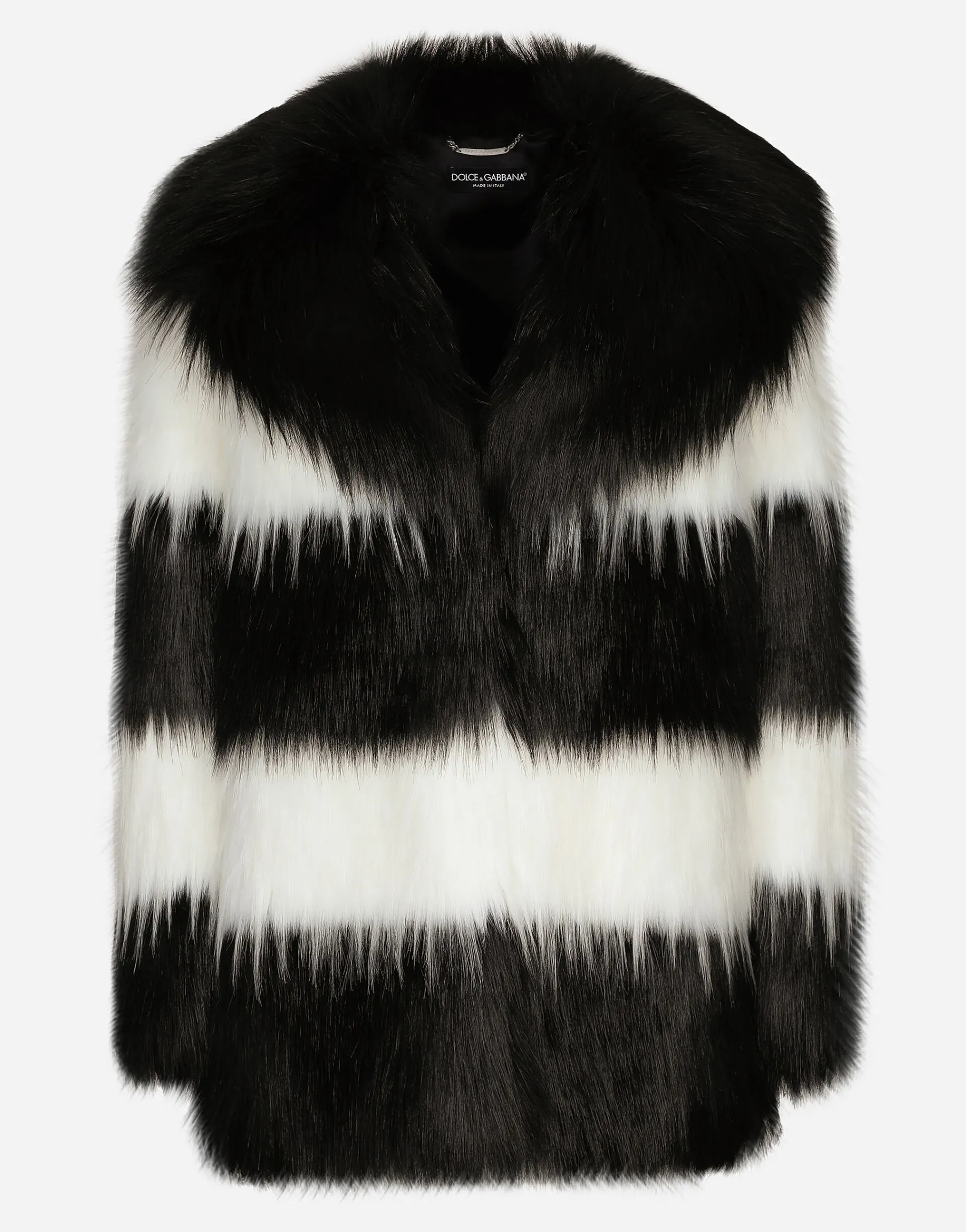 Striped faux fur coat