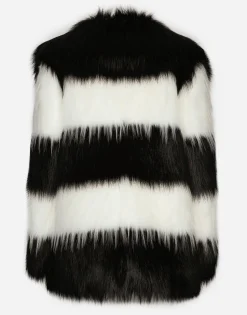Striped faux fur coat