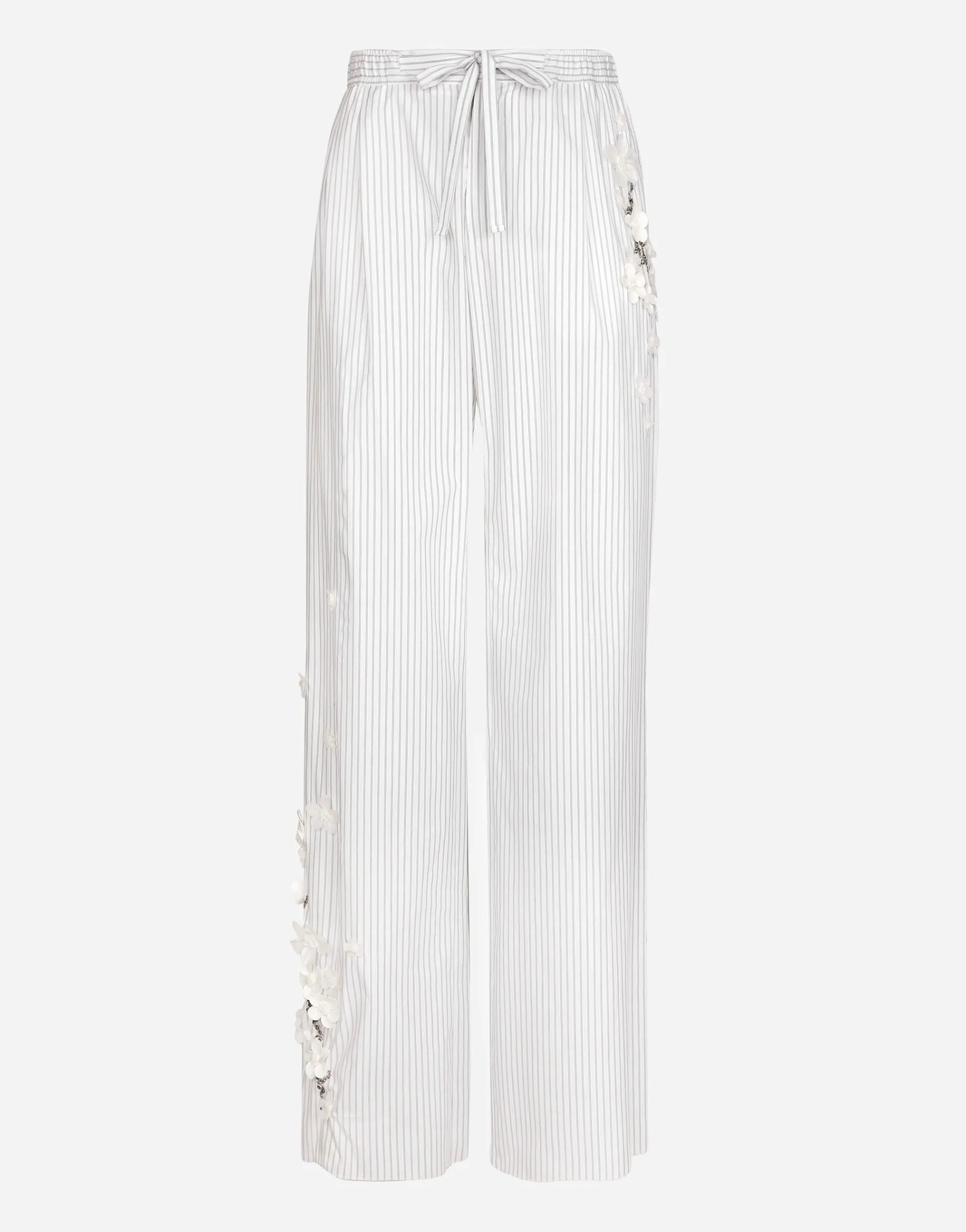 Striped poplin pants with embroidery