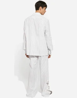 Striped poplin pants with embroidery