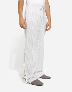 Striped poplin pants with embroidery