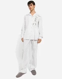 Striped poplin pants with embroidery