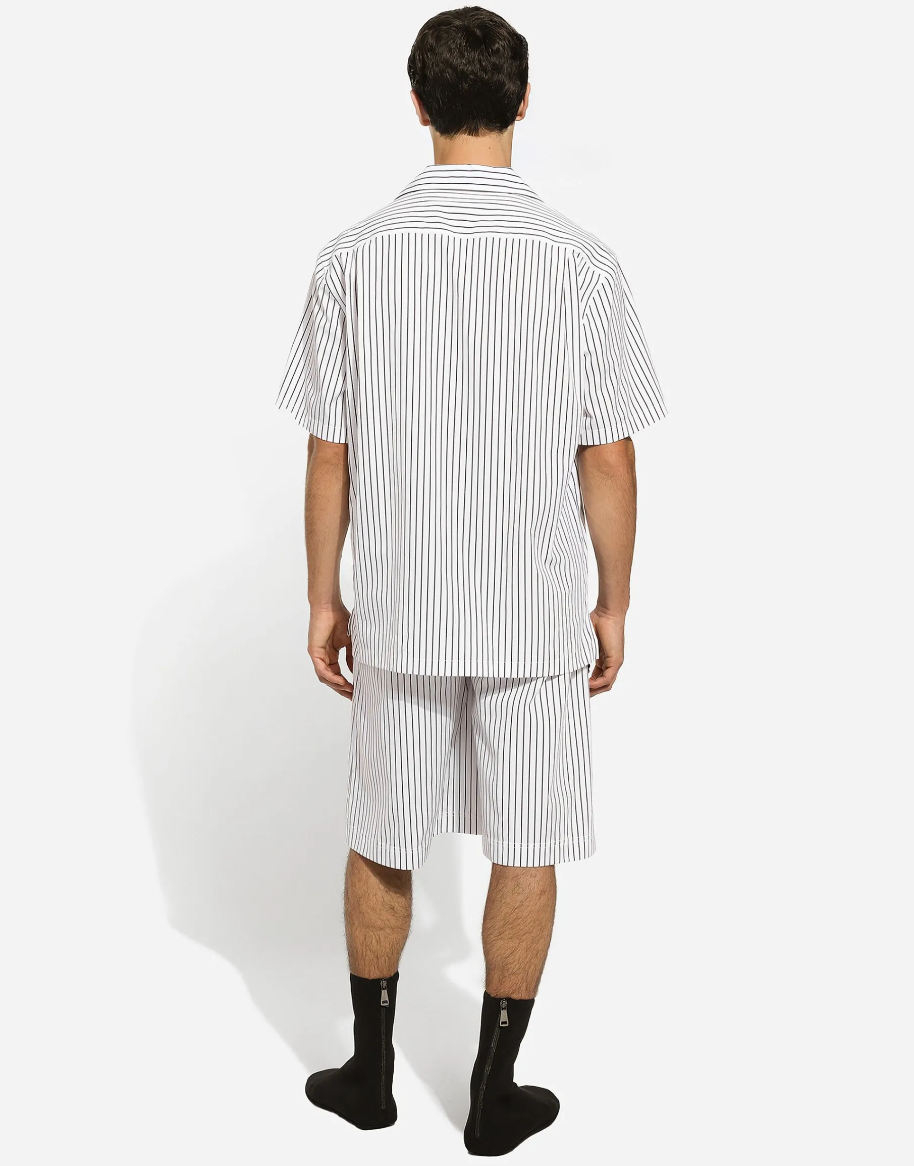 Striped poplin shorts with embroidery