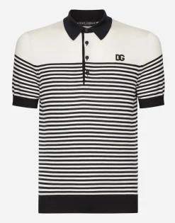 Striped silk polo-shirt with DG patch