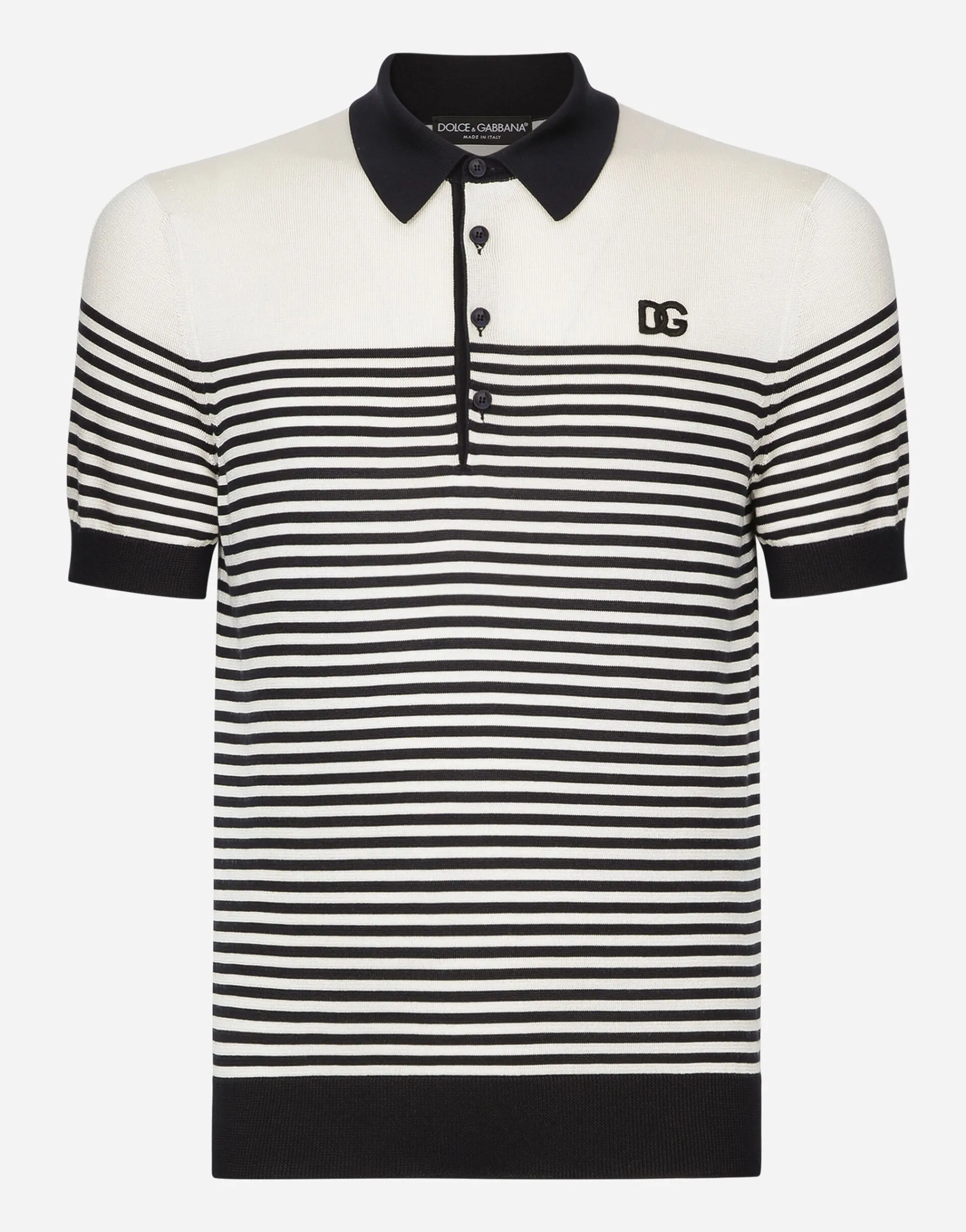 Striped silk polo-shirt with DG patch