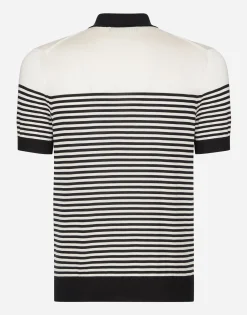 Striped silk polo-shirt with DG patch