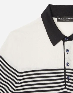 Striped silk polo-shirt with DG patch