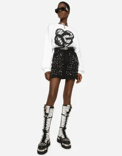 Studded denim miniskirt