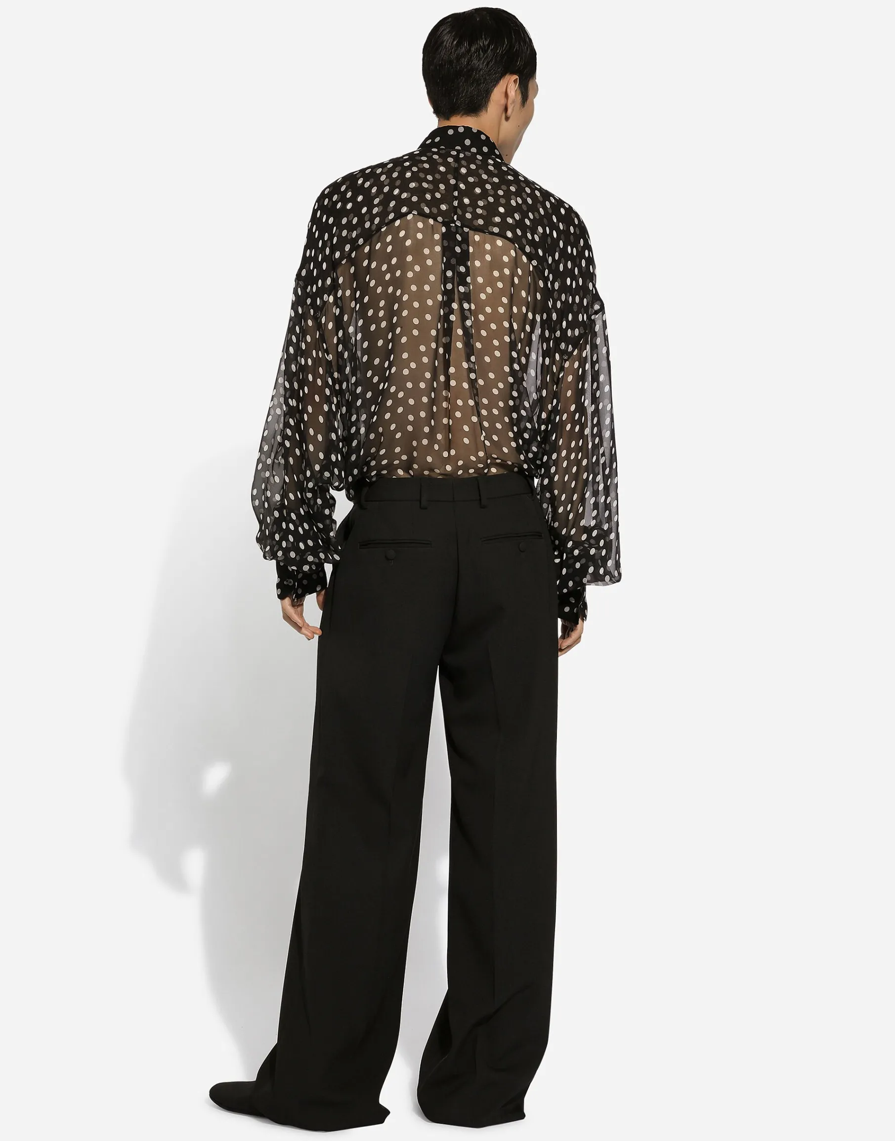 Super-oversize silk chiffon shirt with polka-dot print