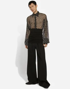Super-oversize silk chiffon shirt with polka-dot print