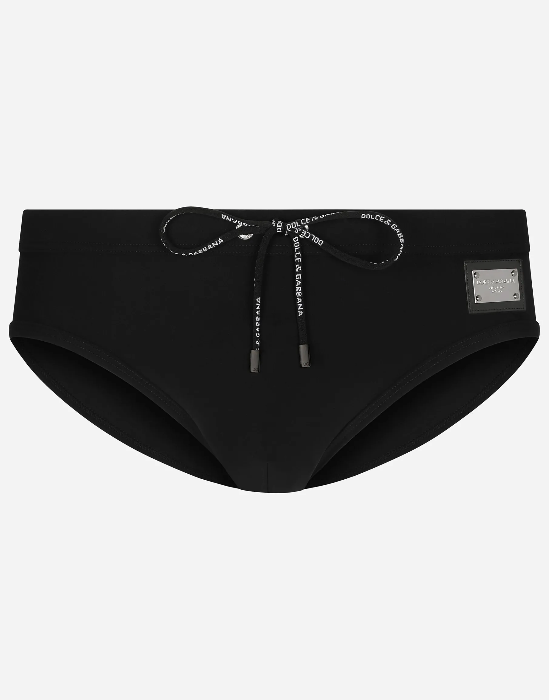 Swim briefs with high-cut leg and branded tag