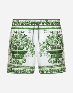 Swim shorts with majolica print