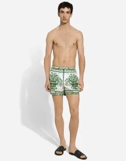 Swim shorts with majolica print