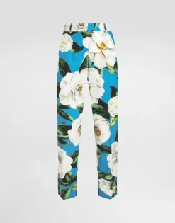 Tailored cotton pants with gardenia print