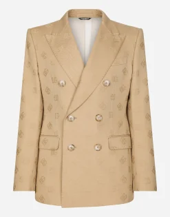 Tailored double-breasted cotton jacket with jacquard DG details